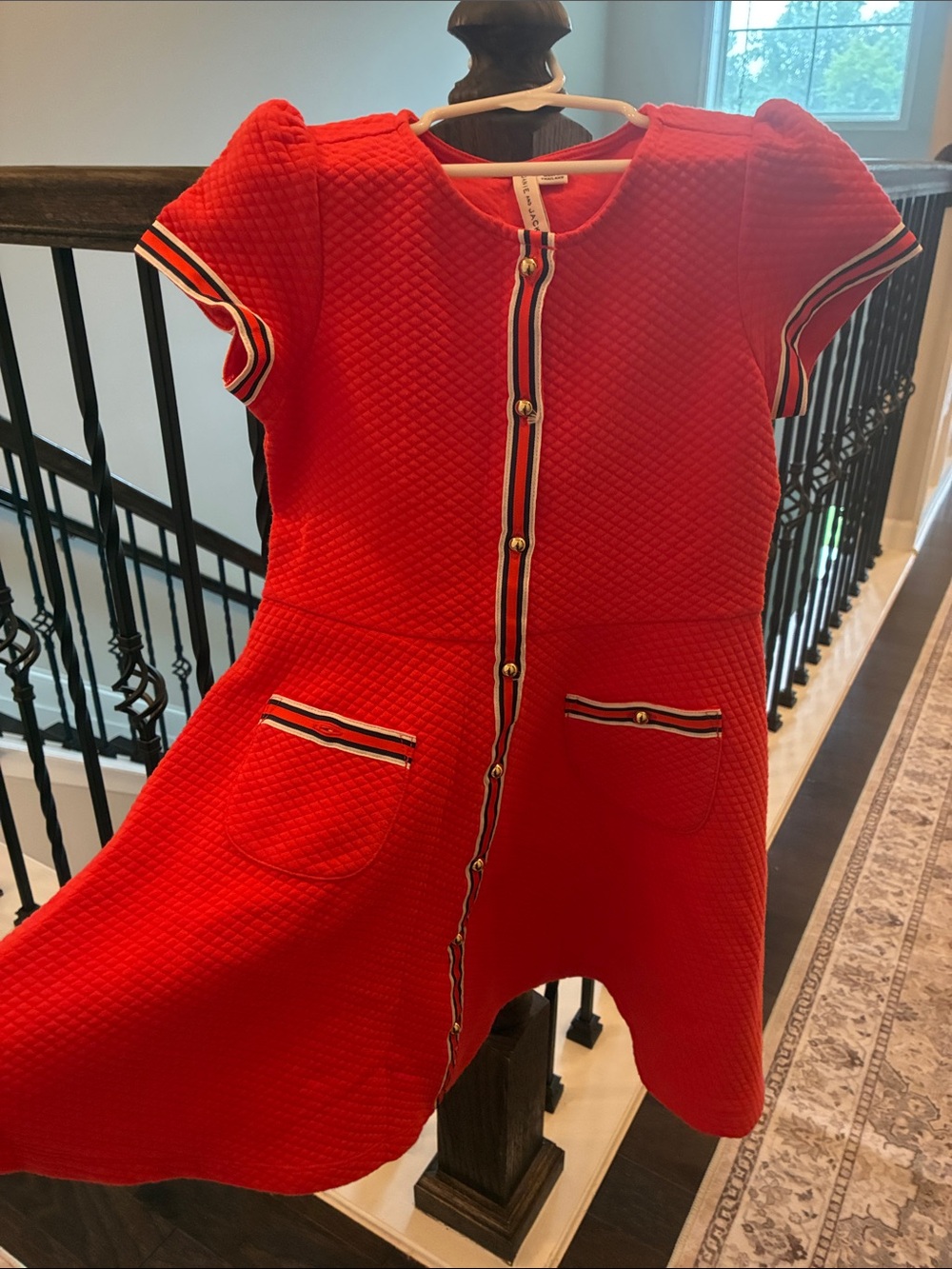 Janie and Jack Red Quilted Stripe-Trim Dress